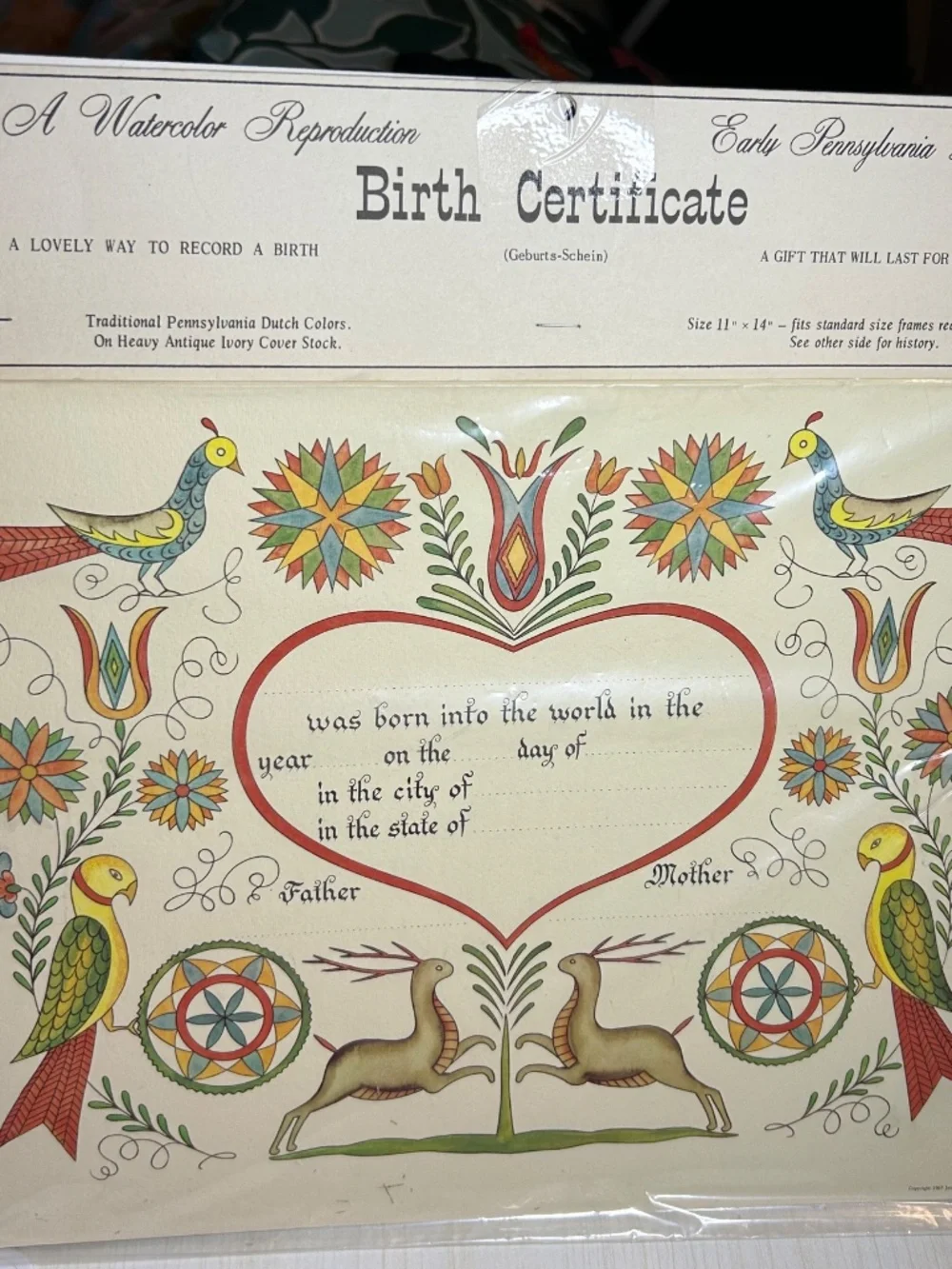VTG 1968 Fraktur Folk Art Early PA Dutch Marriage/Birth certificates